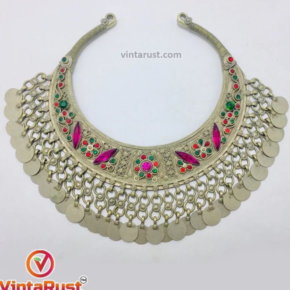 Gypsy Kuchi Handmade Torque Necklace With Tassels - Picture 4 of 8